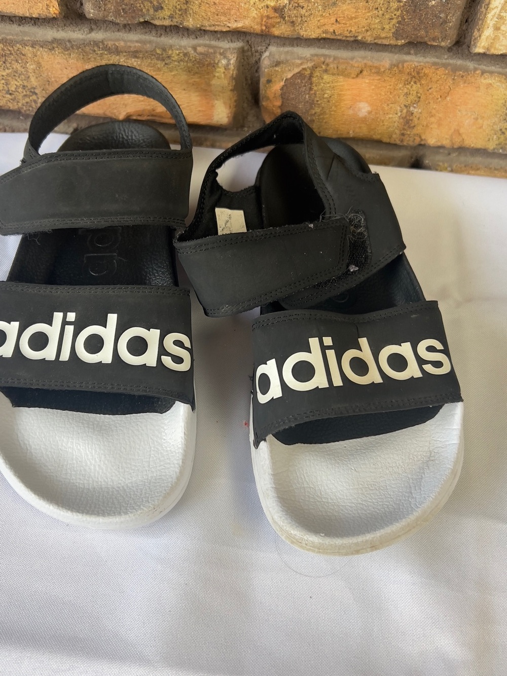 adidas Black and White Kids Velcro Slide Sandals